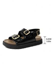 Sandal kiểu retro mới mùa hè, quai cài đôi, đế bằng, hở ngón, đế dày, chống trơn trượt, thoải mái, giày nữ, phụ kiện du lịch thiết yếu. - màu đen - Xem 7