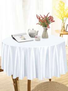 1 件白色圆形缎面桌布，婚礼优雅桌布，带褶边，直径 145/180/200/228 厘米涤纶桌布，婚礼装饰，订婚仪式用品，新娘送礼会用品，新娘派对餐桌装饰，宴会餐桌配件，1 岁生日派对装饰，迎婴派对用品，性别揭晓派对装饰，室内外活动装饰，野餐用品，节日派对用品，日常家居装饰，厨房用品，桌面装饰