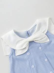 Baby Girl Casual Sailor Collar Sleeveless Striped Print Dress, Suitable For Spring And Summer