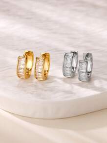 Luxury Multi Square Cubic Zirconia Gold Color Earrings For Women, 18K Gold-Plated & Silver Color Anti Fading Hoop Earring, Wedding Party Jewelry Vacation Accessories, Gifts For Mom/Best Friends - Multicolor - View 10