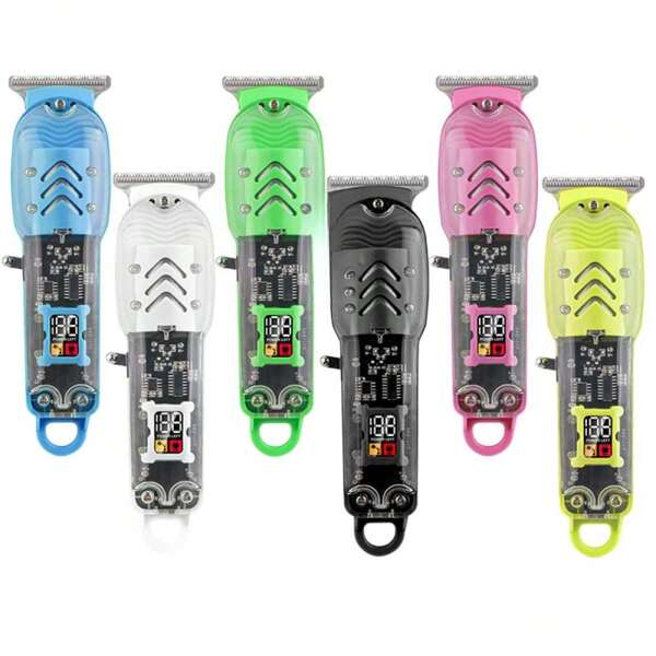 LCD Display Battery Vintage Oil Head Electric Hair Clipper Transparent Professional Hair Trimmer Electric Shaver Rechargeable