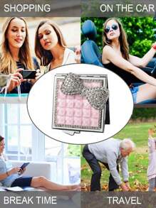Espejo plegable cuadrado de dos caras con lazo bonito, espejo portátil de maquillaje con rhinestones para bolso, regalo pequeño de espejo de princesa para bolso, viaje y maquillaje - Multicolor - Ver 5