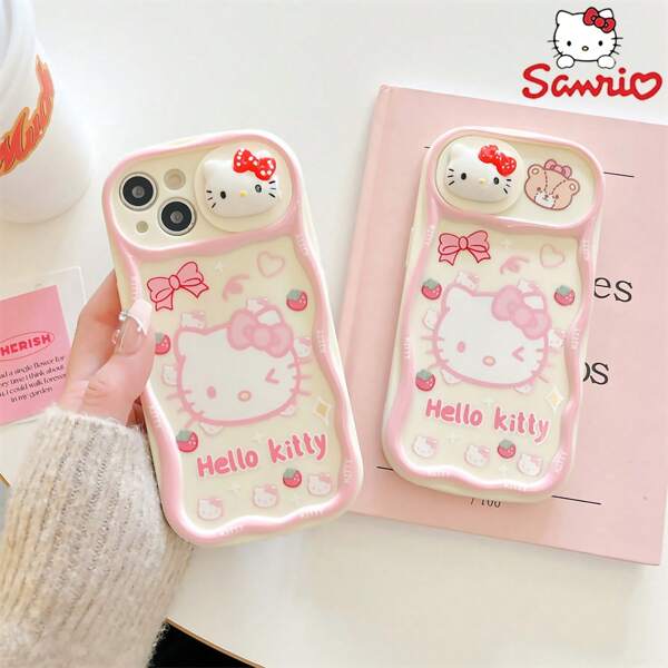Sanrio Linda capa branca Hello Kitty para iPhone com capa de câmera deslizante compatível com iPhone 11/12/13/14/15/16 Pro/Pro Max - Capa protetora adorável para meninas e estudantes, perfeita para festas escolares e de natação, doce presente de aniversário/festival para melhores amigos/casais