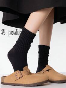 1/2/3/4/5 双装女士罗纹中筒/踝袜，纯色，舒适，简约风格，适合女士日常穿着，亦可作为圣诞礼物 - 常規款 - 查看 25