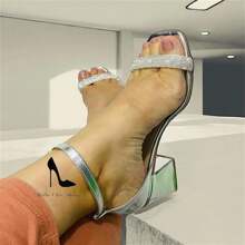 Women's Rhinestone Sandal With Thick Heel And Comfort Party Heel - Bạc - Xem 4