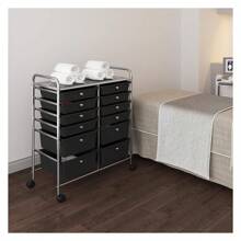12 Drawers Rolling Storage Cart Multipurpose Movable Organizer Cart Trolley Tools Scrapbook Paper Organizer On Wheels, Black - Multicolor - View 6