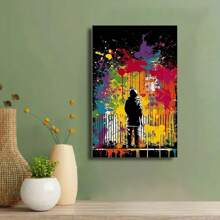 Framed Abstract Graffiti Ba Nksy Wall Art - Colorful Men Canvas Print Picture For Living Room Decoration, Modern Street Pop Art Painting,  Artwork Cool Graffiti Poster For Bedroom Wall Decor Poster