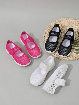 1 Pair Girl's Light Pink Mesh Athletic Shoes, Lightweight, Hollow-Out Design, Casual Style, Suitable For All Seasons