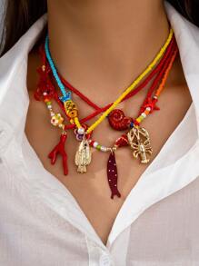 1 件手工制作的海洋生物珊瑚壳龙虾小龙虾海星项链，波西米亚风女士海滩珠宝（颜色和形状随机） - 彩色 - 查看 10