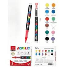 Kit 12 Permanent Acrylic Marker Pens Colored Brush - 12色/套 - 查看 1