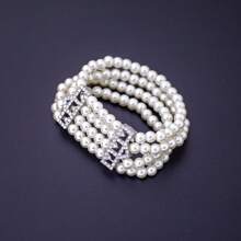 1pc Multi-Layer Pearl & Crystal Spiral Stretch Bracelet, Mother's Day Gift - Multicolor - View 10