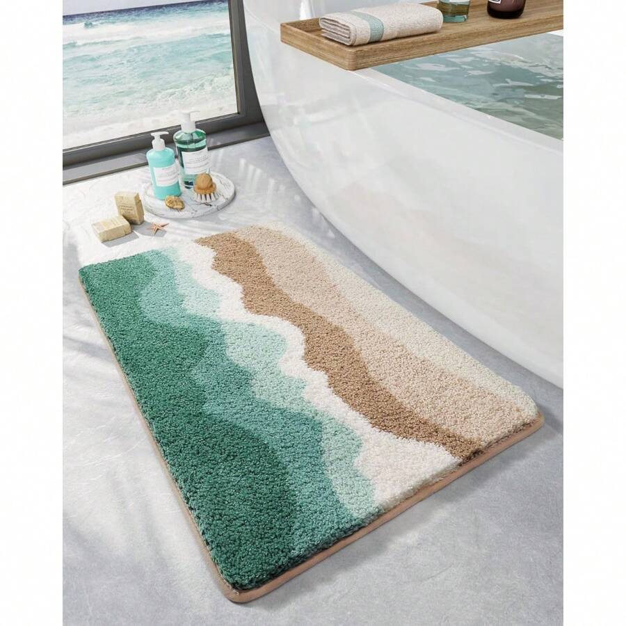 Summer Style Bathroom Rugs,Soft And Absorbent Bath Mats Non-Slip Backing Shower Rug,Machine Washable, Bathroom, Kitchen And Entryway Home Decor,Sea Beach Starfish Shell Bath Floor Mat,22"X34" - Beach - View 1