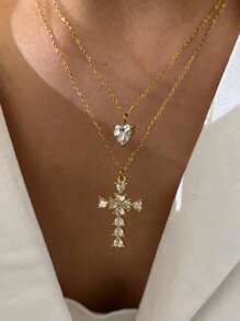 Monlansher Nuova collana con ciondolo a croce in acciaio inossidabile per donna, realizzata a mano con zirconia cubica, design alla moda e versatile per uso quotidiano