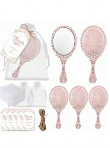 4/16/32件套派对礼品套装、婚礼派对礼品套装、新娘送礼会礼物、优雅的手持镜子、感谢卡和白色欧根纱束口袋、乔迁礼物，适合生日派对、单身派对、水疗派对 - 彩色 - 查看 9