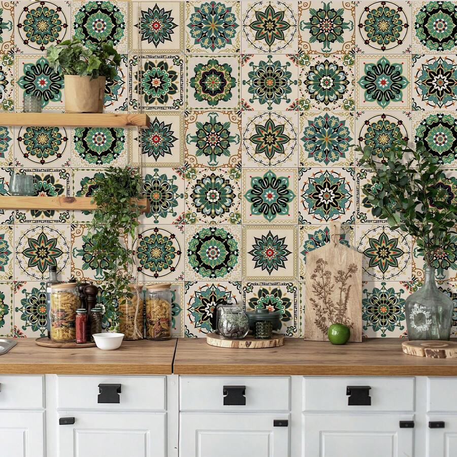 Pegatina de pared desmontable de cerámica, decoración del hogar, azulejo cuadrado de piso de PVC resistente al agua, se puede despegar y pegar - Multicolor - Ver 1