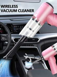 1pc Wireless Car Vacuum Cleaner Set, Powerful Suction Cyclone Filter Cleaning Machine, Mini Handheld Vacuum Cleaner Suitable For Car, Home And Office - Pink - View 2