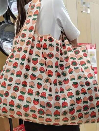 1pc Animal Fruit Shopping Bag Grocery Bag Foldable Nylon Washable Extra Large Cute Handbag Shopping Supplies Cute Holiday Bag With Handle Large Cloth Gift Bag Cute Grocery Bag