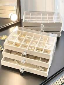 1pc Velvet Jewelry Storage Box, 3 Layer Transparent Acrylic Jewelry Display Box, Small Jewelry Cabinet, Drawer Style Jewelry Organizer, Earring Ring Bracelet Display Case, Women Jewelry Box, Craft Organizer, Large Capacity Open Design, Room Storage, Bedroom Decor, Living Room Decor, Gift Box, Wedding Gift, Easter Gift - Multicolor - View 8