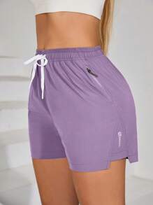 Women's Outdoor Casual Sports Split Hem Shorts With Zipper Pockets, Stretchy Breathable Comfortable Sportswear