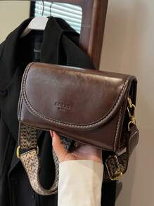 Bolso de hombro cuadrado de estilo vintage con correa ancha - Bolso cruzado con solapa de unicolor y elegante con correa ajustable para mujer - Perfecto para uso diario y viajes