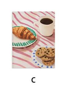 1/6 piezas Pintura en lienzo con ilustración de una cafetería de la ciudad, panadería, croissants y galletas, póster artístico para decoración del hogar y la cocina sin marco - Multicolor - Ver 24