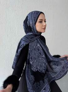 1 pièce Foulard hijab en mousseline imprimée, foulard élégant et luxueux de couleur rétro pour femme, accessoires hijab abaya, voile pour femme