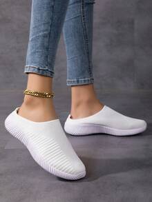 أحذية لوفر كاجوال مسطحة منسوجة بكعب منخفض وتهوية للنساء، خفيفة الوزن ومريحة للارتداء اليومي - أبيض - مشاهدة 7