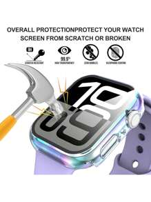 1pc Watch Protective Case Compatible With Apple Watch Ultra 3/ 2/ 1 /SE Series /S10 /S9/ S8 /S7 /S6/ S5/ S4/ S3/ S2/ S1, Colorful Gradient Magical Color Transparent PC Hard Material With Tempered Glass Screen Protector, Full Protection Against Scratch, Collision, Dust For Outdoor Sports, Yoga, Fitness, Party Etc. Suitable For Men And Women, 38mm 40mm 41mm 42mm 44mm 45mm 46mm 49mm Watch Protection Cover, Fashionable New Global Bestselling Apple Watch Protective Case
