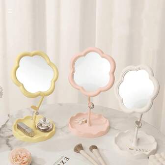 1 pieza Espejo de maquillaje giratorio con diseño de flor creativo, espejo de tocador de alta calidad para el dormitorio/escritorio, lindo y práctico, regalo perfecto para amigos y familiares de vuelta a la escuela