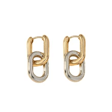 1 Pair Minimalist Geometric Earrings In Mixed Golden & Platinum Tones - Light Grey - View 6