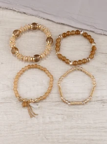 1 Set Of 4 Random Crystal Beaded Bracelets - Coffee Brown - View 2