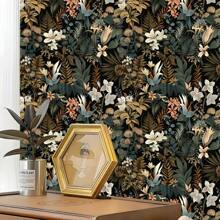 1 Roll Retro Dark Floral Self-Adhesive Wallpaper, PET Seamless Removable Contact Paper, Waterproof And Easy To Peel, No Residue, Plant Mural, Moisture-Proof Wall Protector, Easy To Cut And Install, Straight Match, Simple Home Decor For Living Room, Kitchen, Bedroom And Furniture Makeovers - Multicolor - View 5