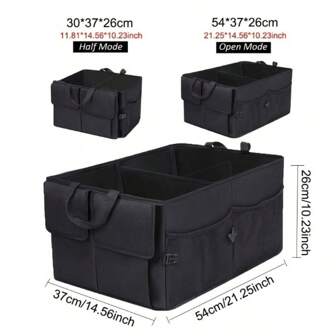 1pc Car Trunk Organizer For SUV Backseat Waterproof Car Storage Organizer Foldable Rear Seat Storage Box With Adjustable Strap Black
