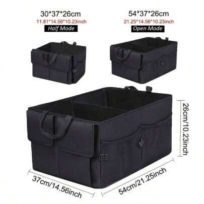 1pc Car Trunk Organizer For SUV Backseat Waterproof Car Storage Organizer Foldable Rear Seat Storage Box With Adjustable Strap Black