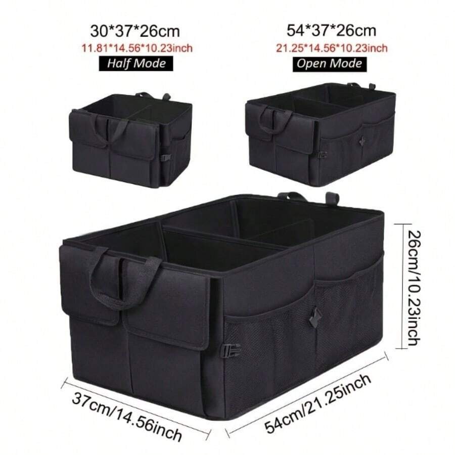 1pc Car Trunk Organizer For SUV Backseat Waterproof Car Storage Organizer Foldable Rear Seat Storage Box With Adjustable Strap Black