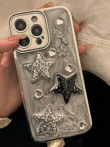 Funda de teléfono de alta moda premium recubierta de resina con diseño 3D de estrella, compatible con iPhone