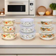 3PCS/5PCS 多色搪瓷食品储存碗套装，加厚抗菌，耐热密封碗带盖，适用于冰箱、厨房、沙拉、面包储存、圣诞礼物厨房配件、午餐盒、搅拌碗，适用于学校、露营、野餐、办公室、厨房组织 - 彩色 - 查看 1