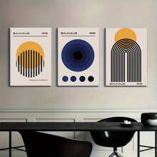 3PCS Canvas Wrapping Frame Bauhaus Abstract Wall Art, Geometric Designs With Circles, Arches, And Bold Colors, Premium Canvas Wall Décor, Ideal For Living Room, Office, Or Modern Spaces.