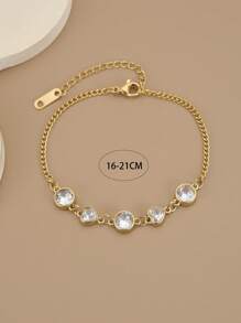 1 Stück Damen Edelstahl Armband mit Herz-Form und Strass, schlicht und süß