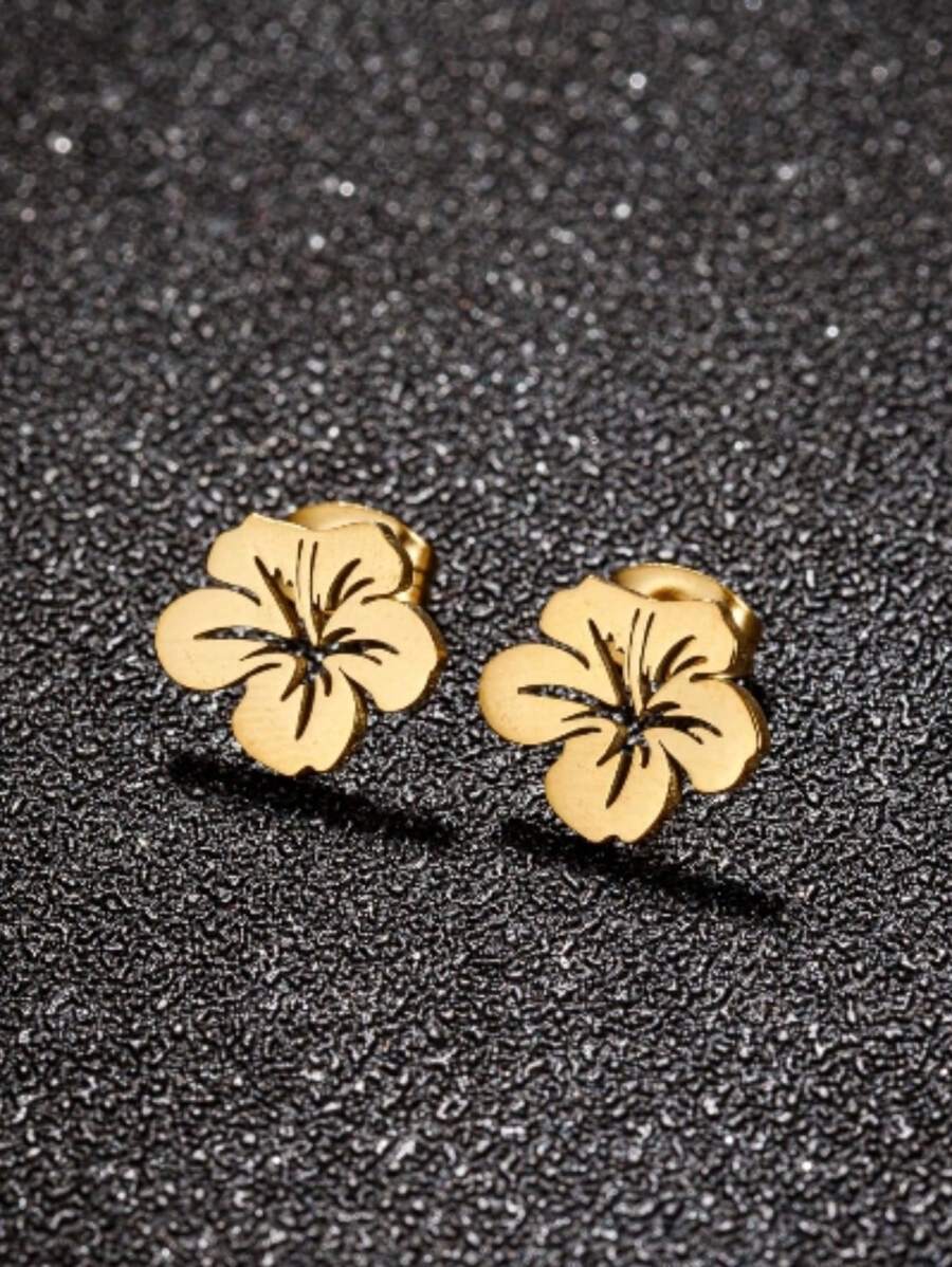 1 Pair Stainless Steel Korean Style Cute Small Flower Stud Earrings For Women Sweet Statement Spray Paint Metal Flower Earring Party Birthday Jewelry