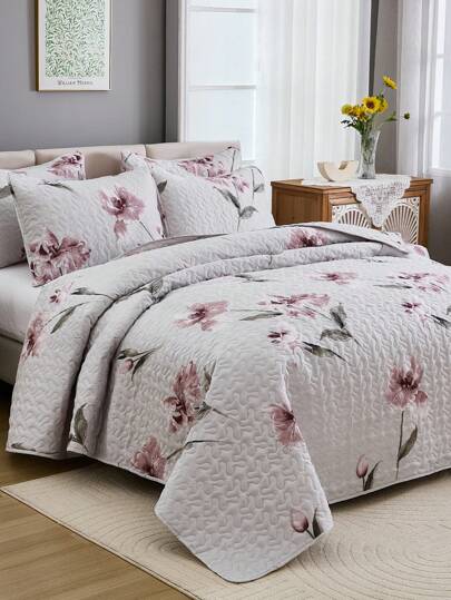 2/3 Pcs Iris Flower Pattern Bedding Set (Bed Quilt Cover*1, Pillow Case*1/2, Excluding Pillow Insert), Fashion Print Design, Stylish, Breathable & Comfortable, Soft Fabric, Suitable For Bedroom, Hotel, Guest Room, All Season