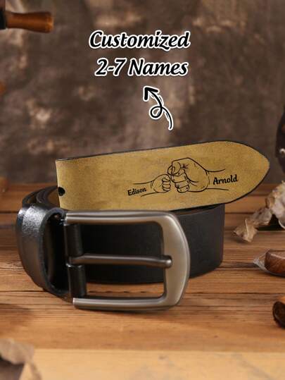 1pc Customized Name Belt, Personalized PU Leather Belt, Customized Father's Day Gift, Anniversary Gift, Carved Leather Belt, Groom Gift, Gift For Boyfriend, Customized Men's Belt