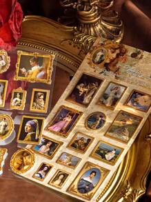 MOCARD 2 件/包复古欧洲绘画精装贴纸，适用于剪贴簿、DIY 装饰拼贴材料、礼品、个性化文具用品、学校用品、返校 - 棕色 - 查看 1