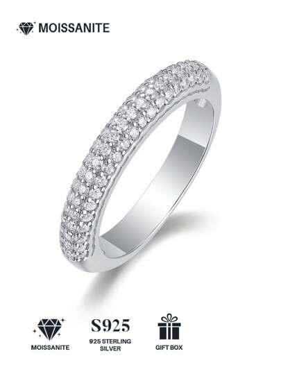 1pc Silver 925 Moissanite Ring For Women, Suitable For Banquet Party, Official Occasions, Holiday, Valentine's Day, Engagement, Wedding, Anniversary, Birthday Gift