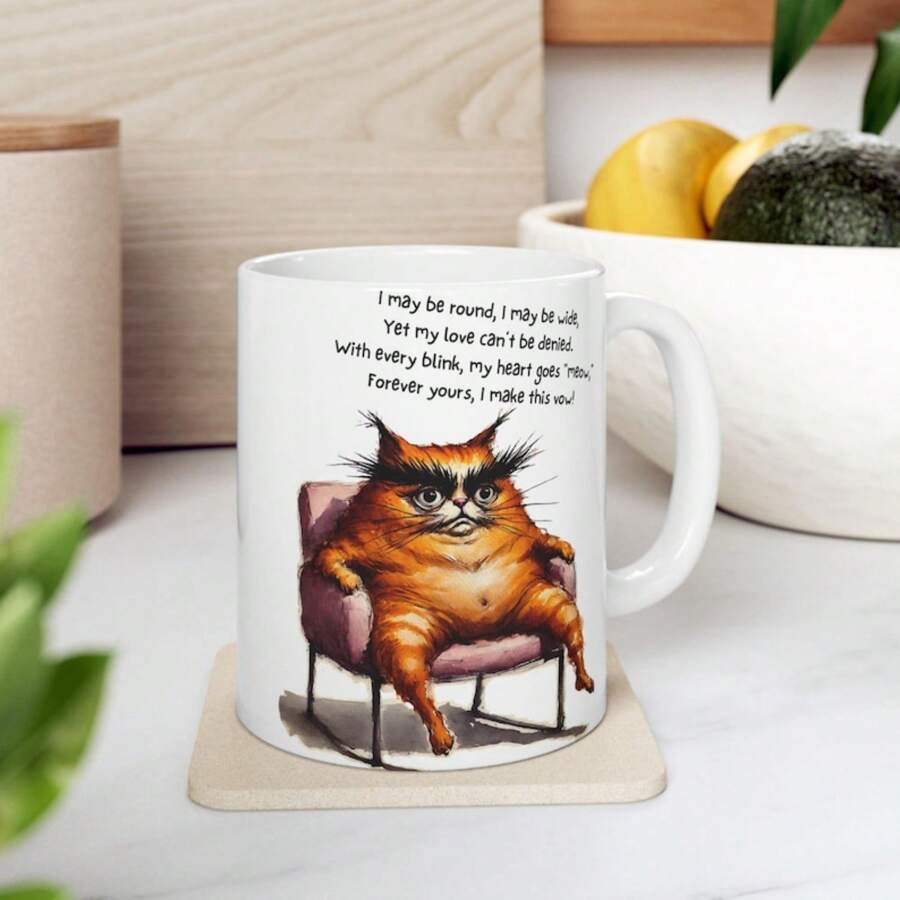 Funny Fat Cat Mug, Hilarious  Cat Coffee Cup With Poem, Quirky Gift For Cat Lovers And Owners, Cat Humor