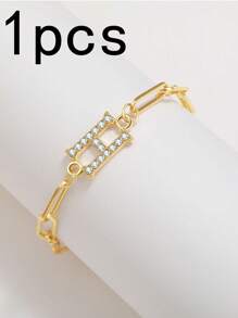 1pc New Gold 26-Letter Paper Clip Bracelet, Fashion Simple Rhinestone Bracelet, Material Alloy, Spring And Summer Fashion Bracelet - Letter Jewelry - View 20