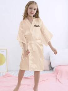 1pc Personalized Children Satin Long Robe, Customized With Embroidered Letter/Name, Functional Casual, Breathable, Sleepwear, Bathing, Elastic, Homeware, Cooling, Comfortable, Suitable For Wedding Flower Girl, Kids, Girls, Spa Birthday Party,Multi-Functional,Ornamental,Letter,Stylish,Modern,Colorful,Cute,Adorable,Casual,Custom,Personalised,Unique,Customized,Ideal Gifts For Him,Ideal Gifts For Her,Kids,Gala Night,Travel, School - Multicolor - View 6