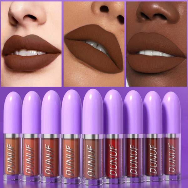 DUNUF Matte Velvet Highly Saturation Lipstick Non-Stick Long-Lasting Lip Glaze Lip Mud Moisturizing Makeup Lipstick