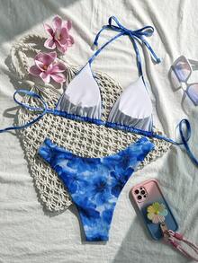 Women's Tropical Print Spaghetti Strap Bikini Two Pieces Set, Suitable For Island Vacation And Photography - Multicolor - View 2