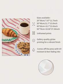 1/6pcs Coffee Shop City Bakery Illustration Croissants And Cookies Art Poster Canvas Painting Wall Print Picture For Kitchen Home Decor,Frameless